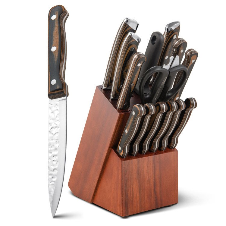 15 Pieces Stainless Steel Knife Block Set with Ergonomic Handle 15 Pieces Stainless Steel Knife Block Set with Ergonomic Handle